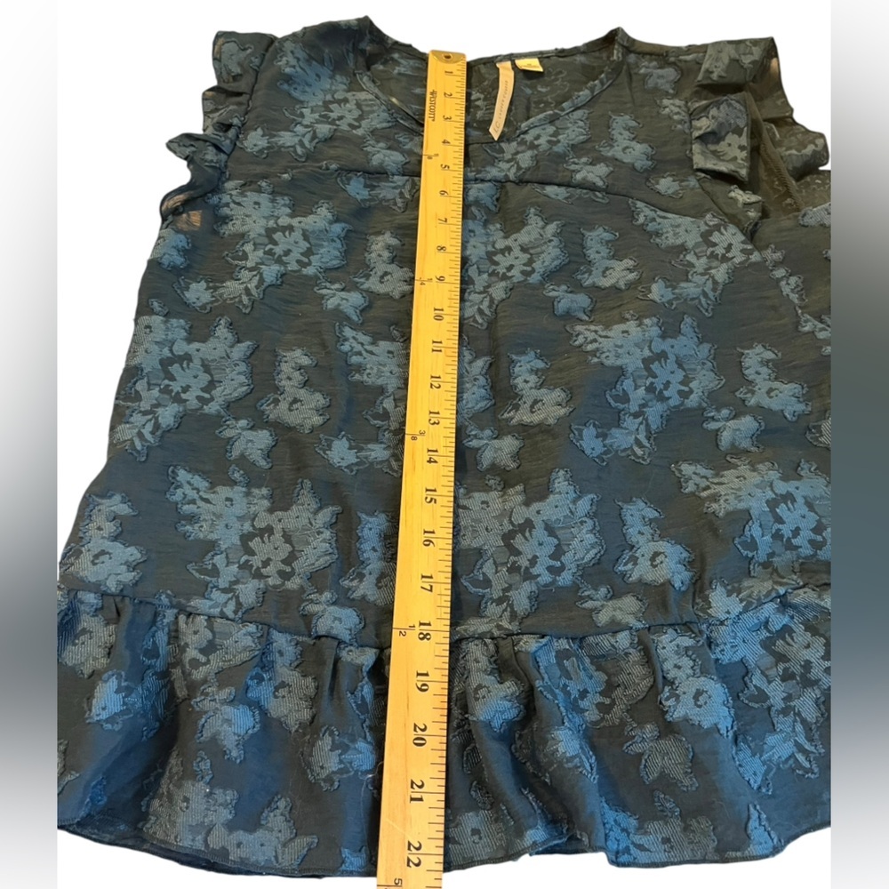 Teal Jacquard Babydoll Peplum Top Romantic Cottagecore Fairycore Ruffle Medium - Picture 5 of 6